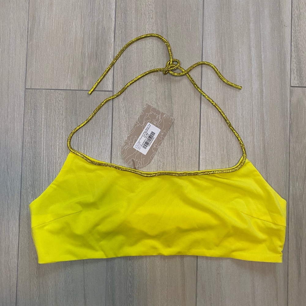 Meshki diamanté rope halter yellow crop tank rhinestone strap size XL